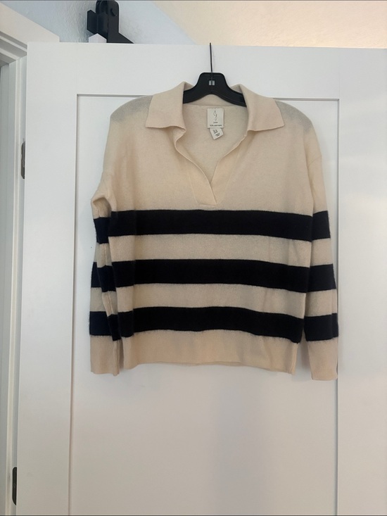 Joie Sweaters - Joie Cream and Black Striped V-Neck Polo Sweater Sz XS